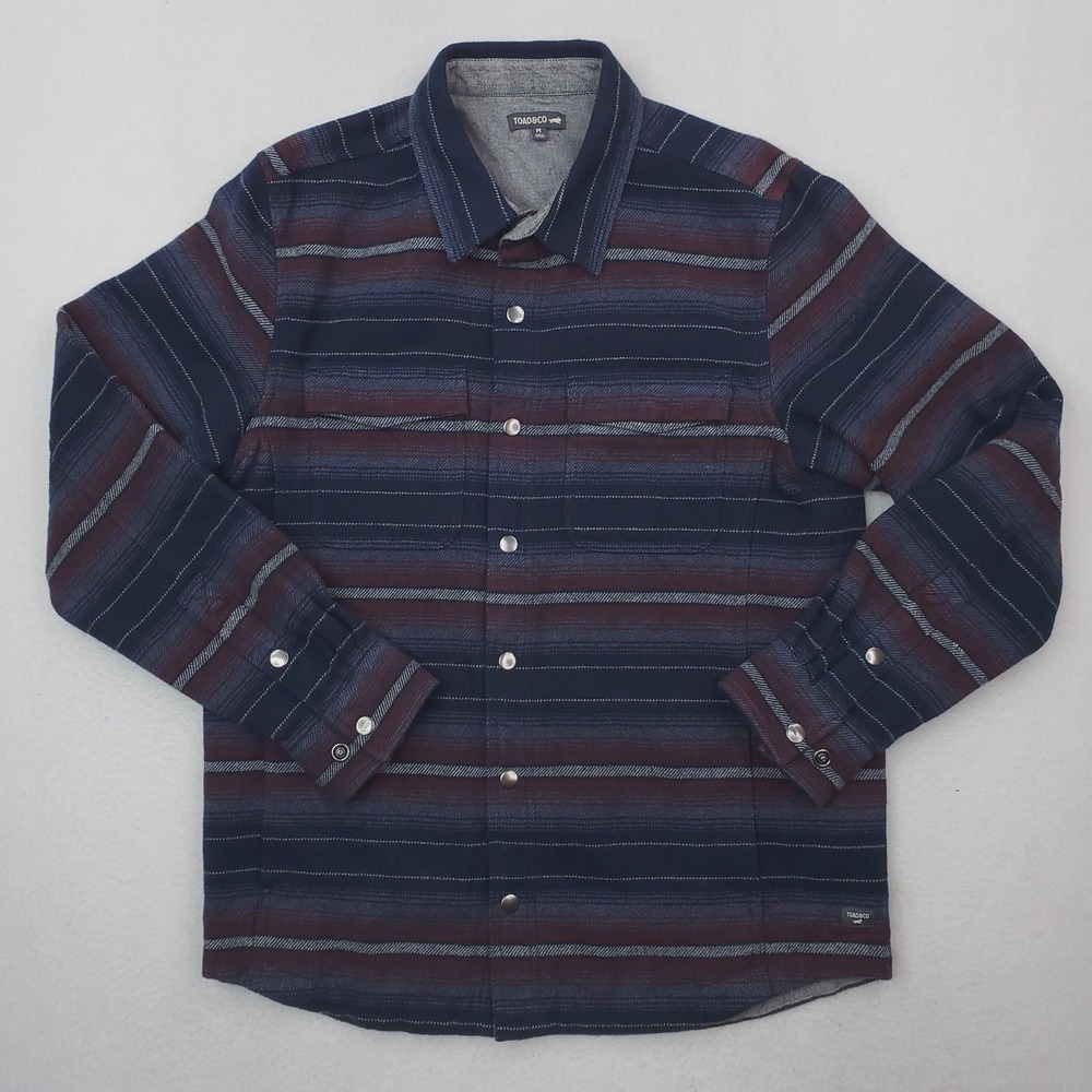 Toad&Co Shirt Jacket Mens Medium Blue Striped Mojac Dos Lined Flannel Cotton